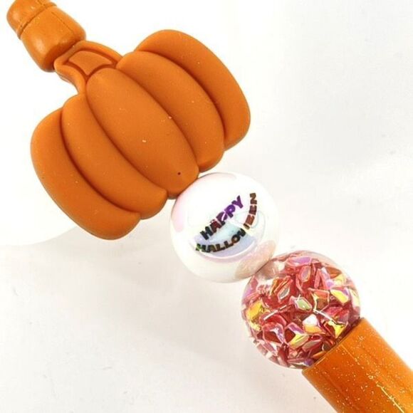 Pumpkin Happy Halloween fall autumn pen handmade NEW bling rhinestone white gree - Picture 5 of 6